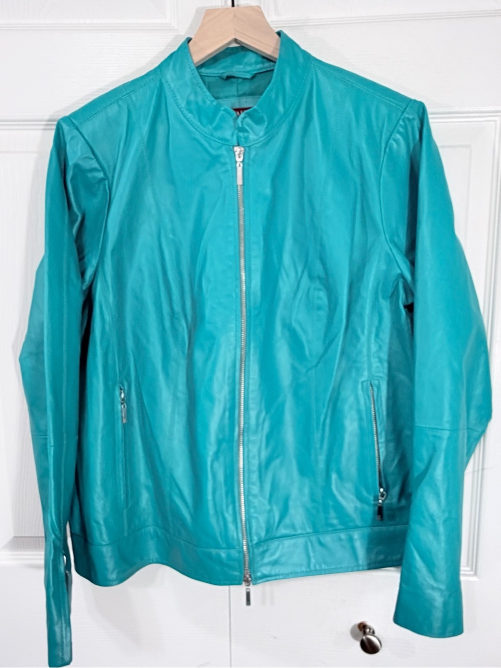 Jessica London Genuine Leather Zip Jacket Turquoise Teal Womens 14 NWT